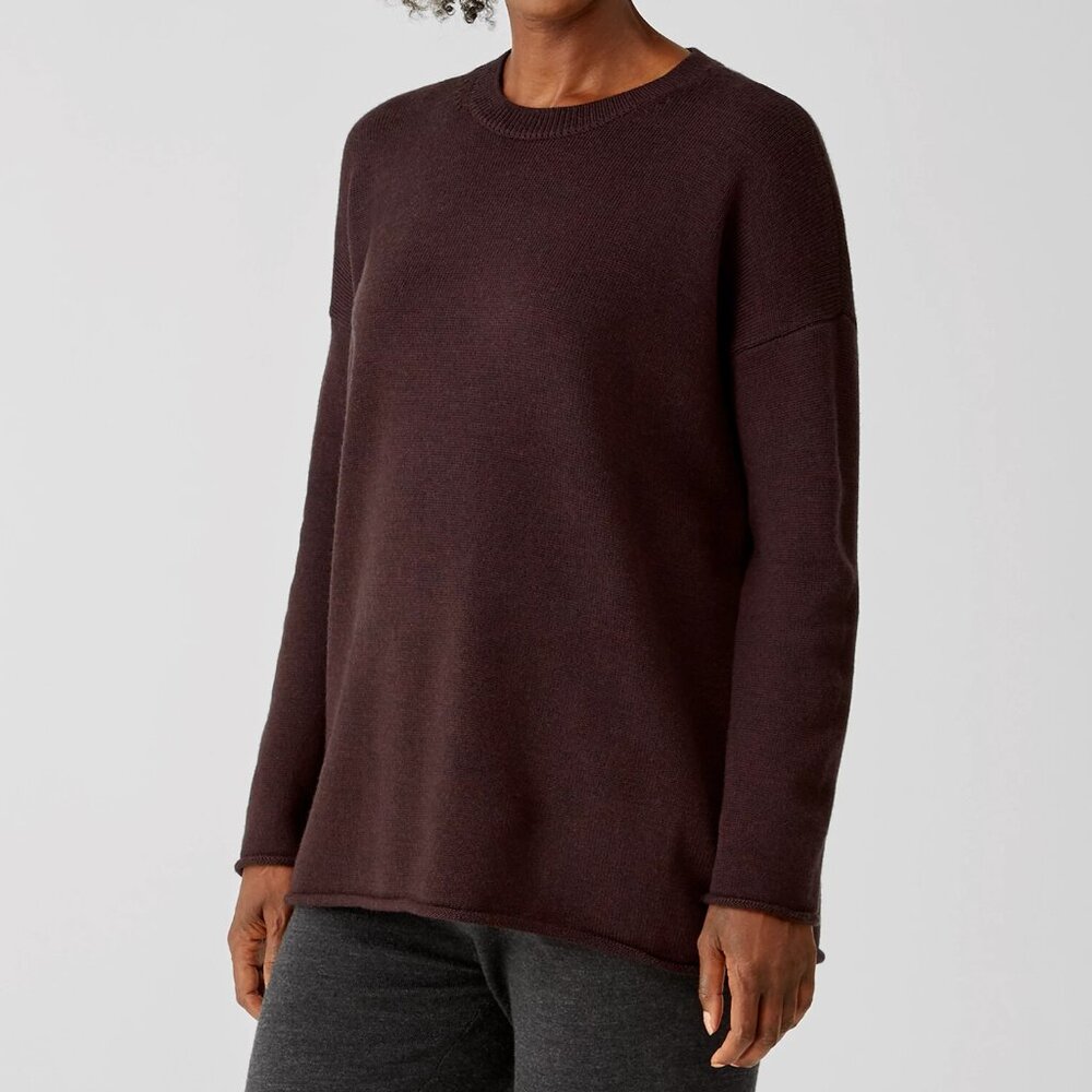 Eileen Fisher Crewneck 100% Merino Regenerative Wool Tunic Pullover Sweater M - Picture 1 of 14